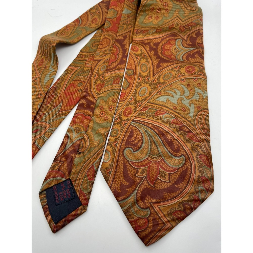 Etro Milano Mens Silk Paisley Tie Rust Gold Green Made in Italy Classic Necktie